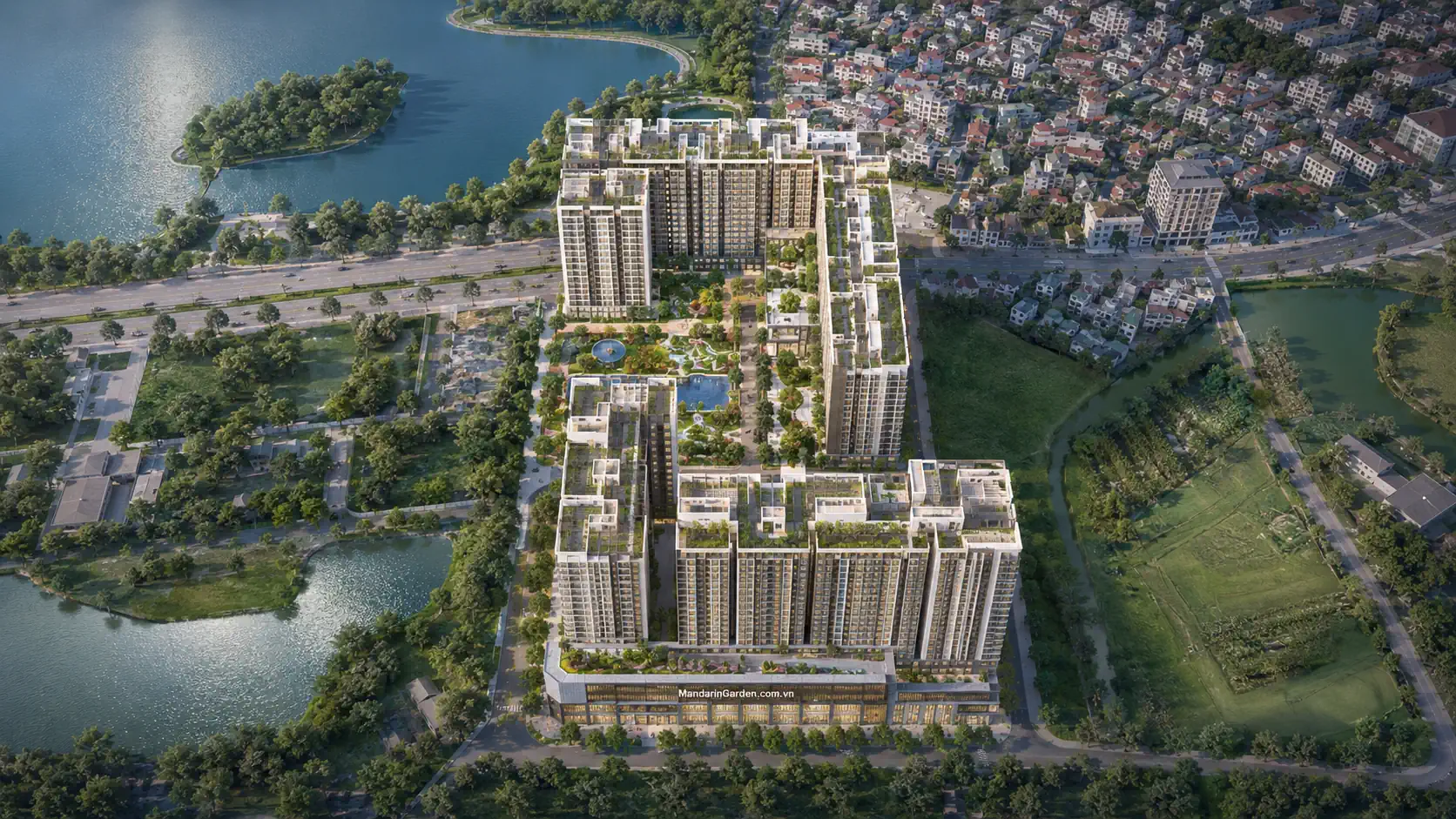 Phối cảnh cao tầng dự án Mandarin Garden 3 từ trên cao. 